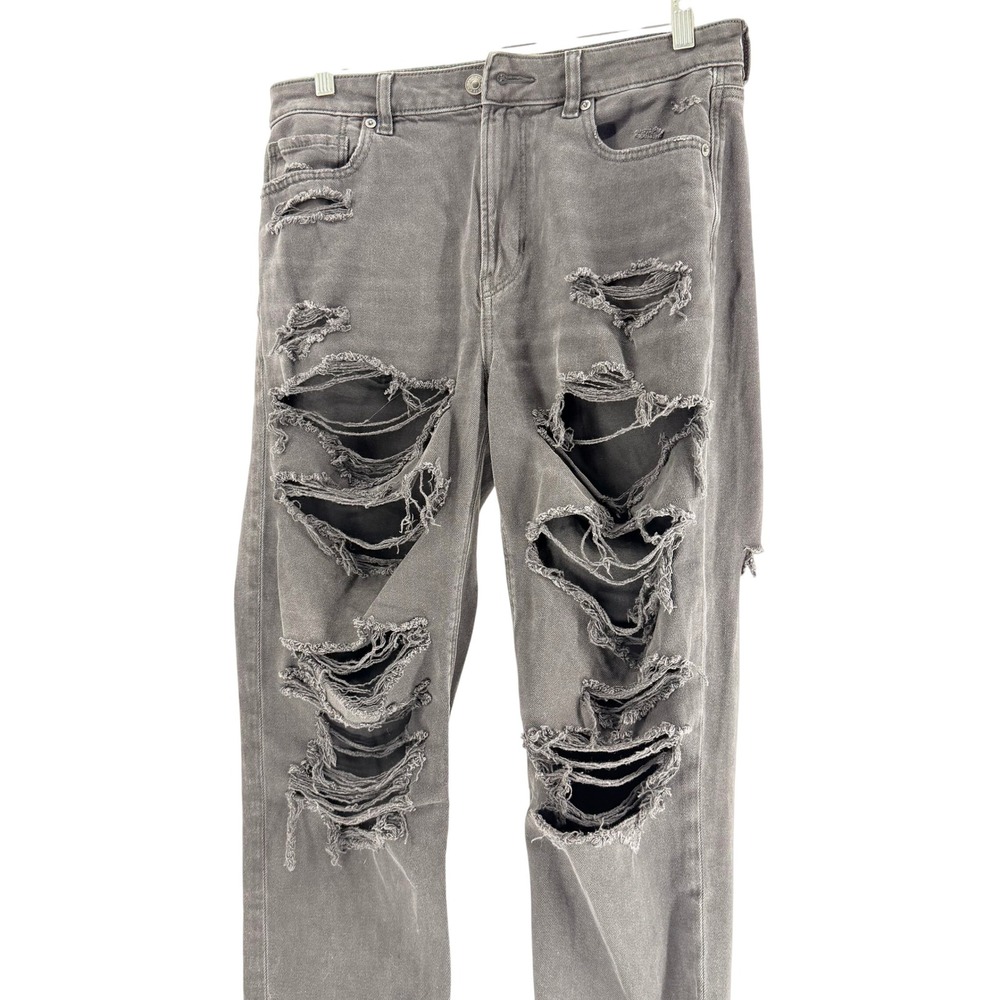 American Eagle Strigid Thrashed Distressed Jeans Faded Black Gray Womens 12 Reg